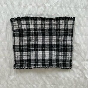 Hollister Black and White Plaid Scrunch Tube Top